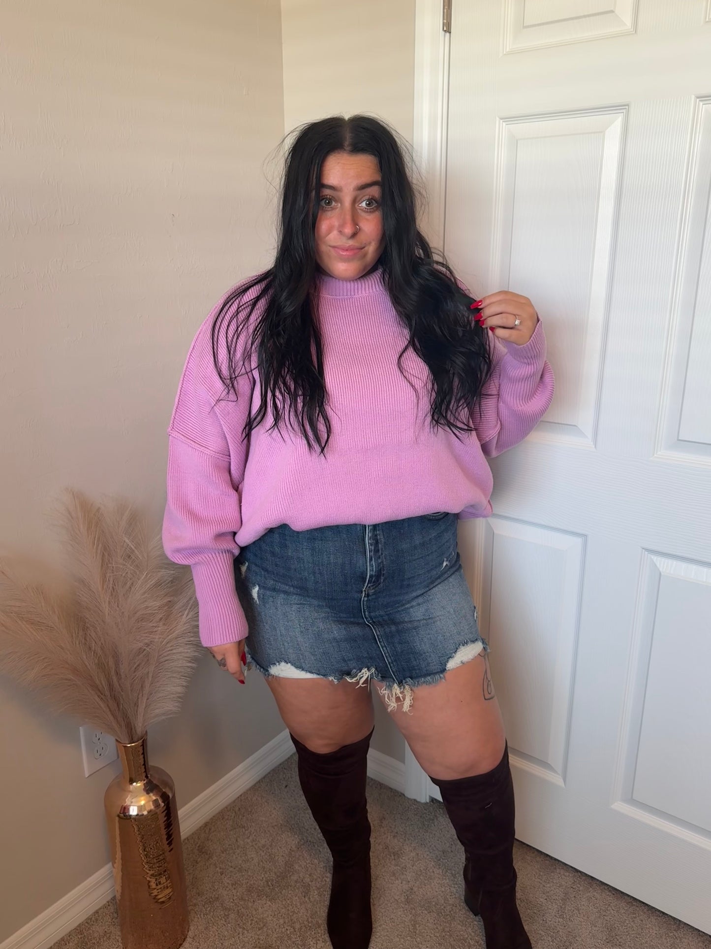 Oversized Knit Sweater- Mauve