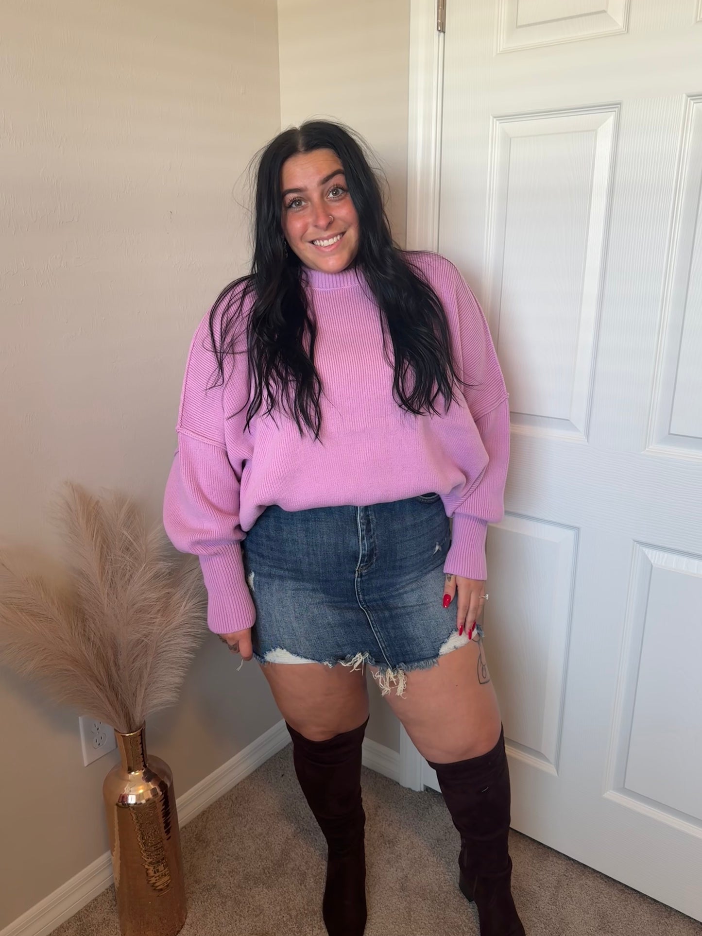 Oversized Knit Sweater- Mauve