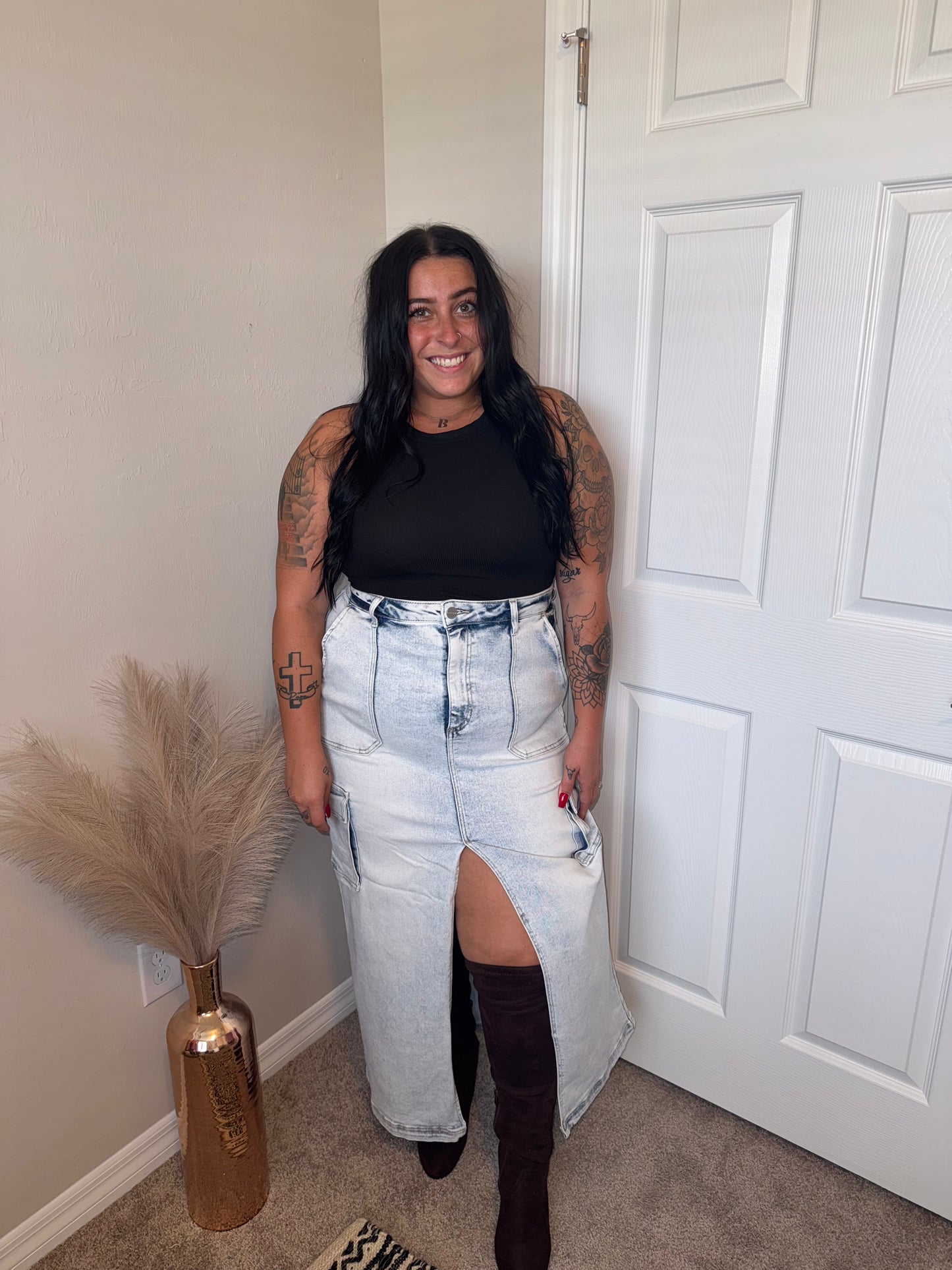 Front Slit Maxi Cargo Skirt