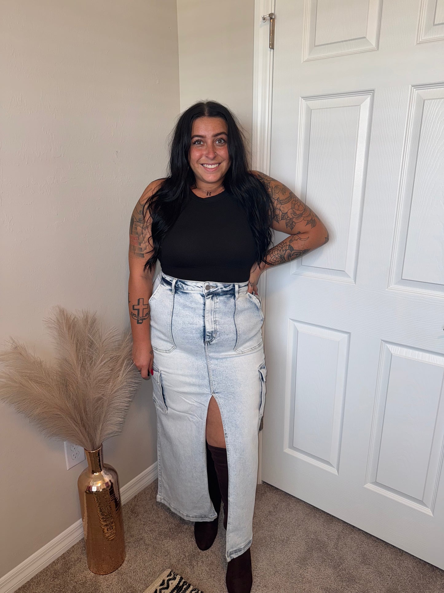 Front Slit Maxi Cargo Skirt
