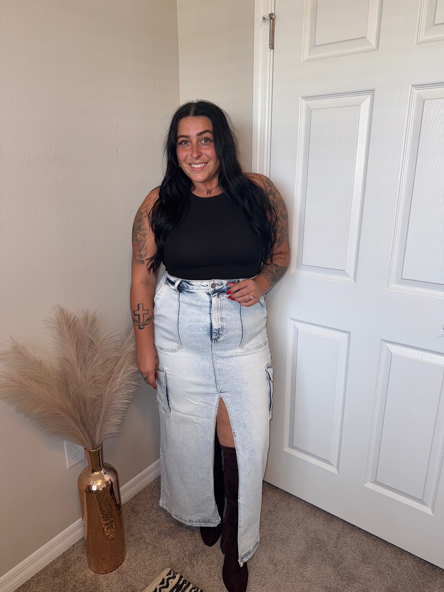 Front Slit Maxi Cargo Skirt