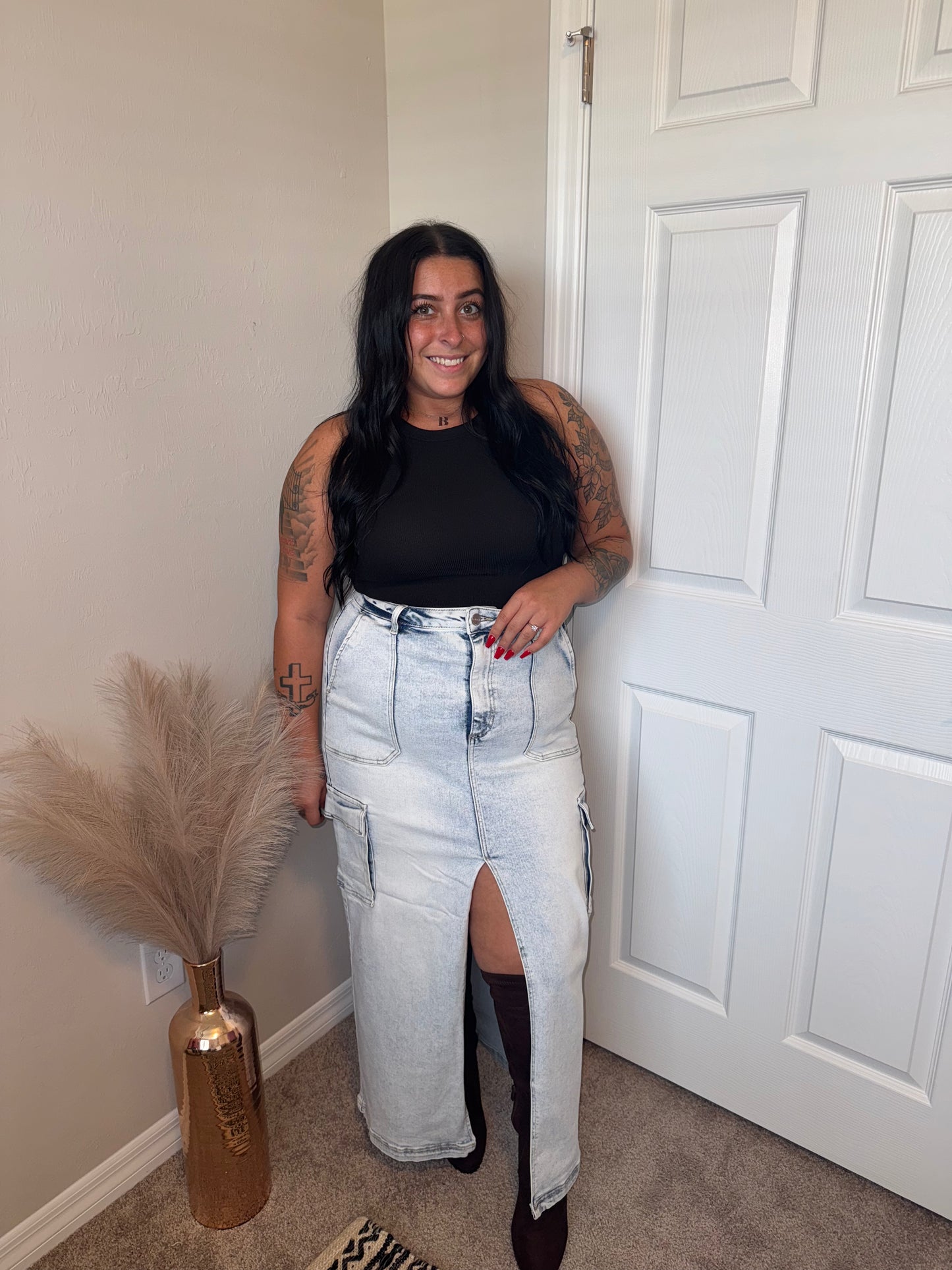Front Slit Maxi Cargo Skirt