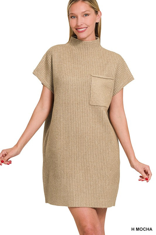 Mock Neck Sweater Dress- Mocha