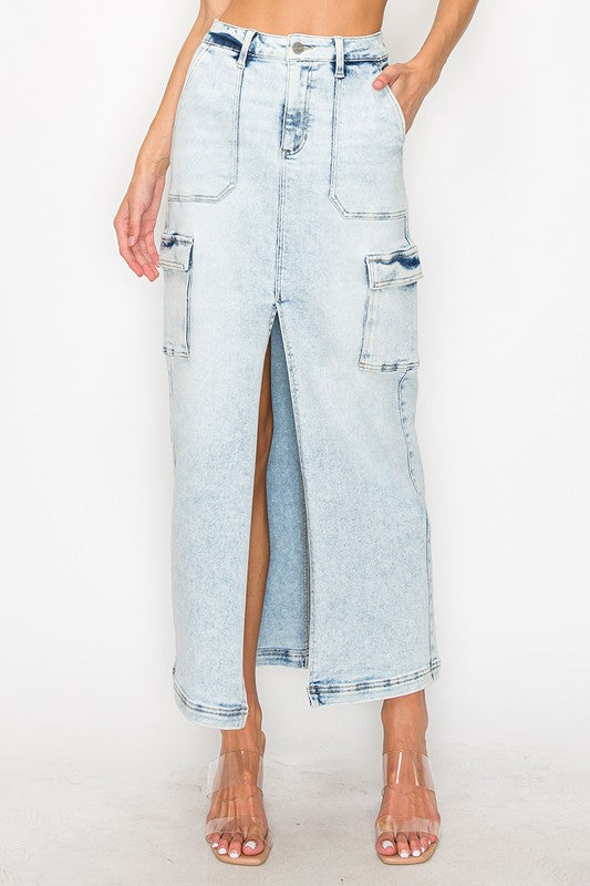 Front Slit Maxi Cargo Skirt