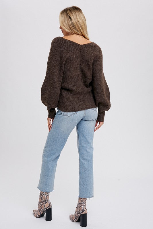 Ribbed Knit Crossover Sweater